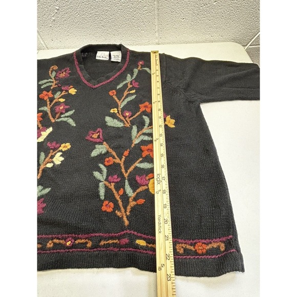 Vintage Bobbie Brooks Floral Embroidered Sweater Felted Black Lg Cottagecore E2‎ - Picture 13 of 14